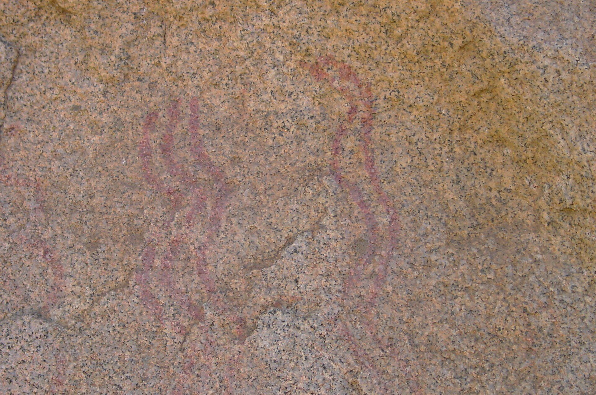 Pictografías rojas sobre roca.